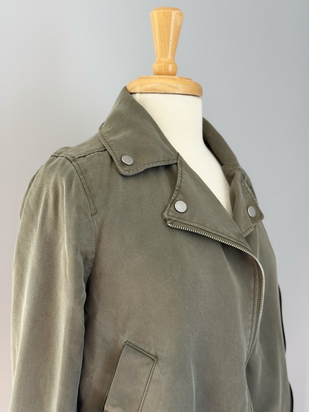 Abercrombie Soft Moto Jacket Olive Green Gray Cropped Lightweight S - Picture 5 of 12